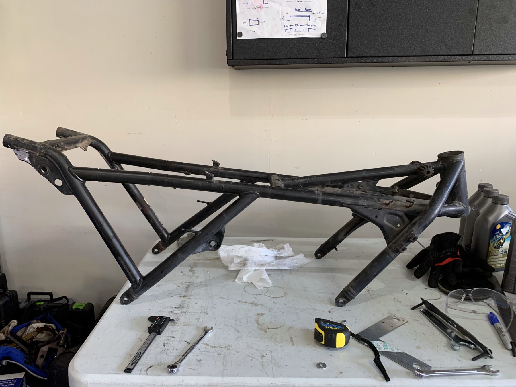 Bare frame on the bench
